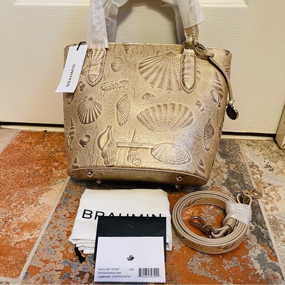 🐚 NWT BRAHMIN Stardust Draper Gold Seashell Themed Leather Mod Bowie HANDBAG!!! - Picture 14 of 14